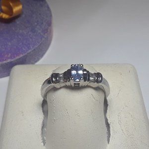 .33cttw Natural Oval Tanzanite & Baguette Diamond 10Kt White Gold Bar Ring#16770